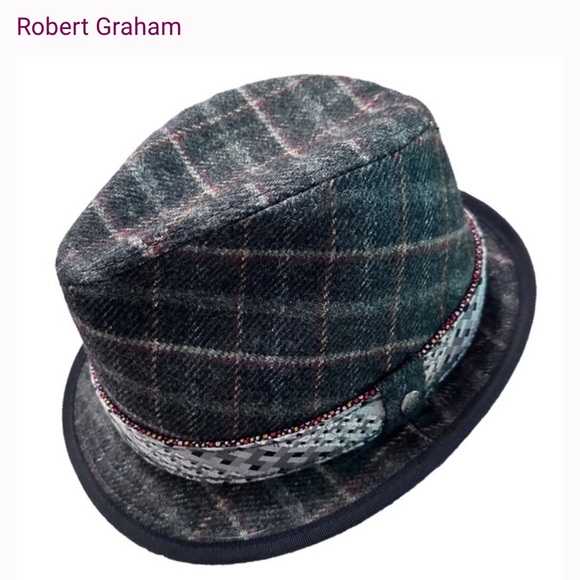 Robert Graham Men's Silk Wool Cotton Blend Plaid Fedora Hat Size MEDIUM - Picture 3 of 10